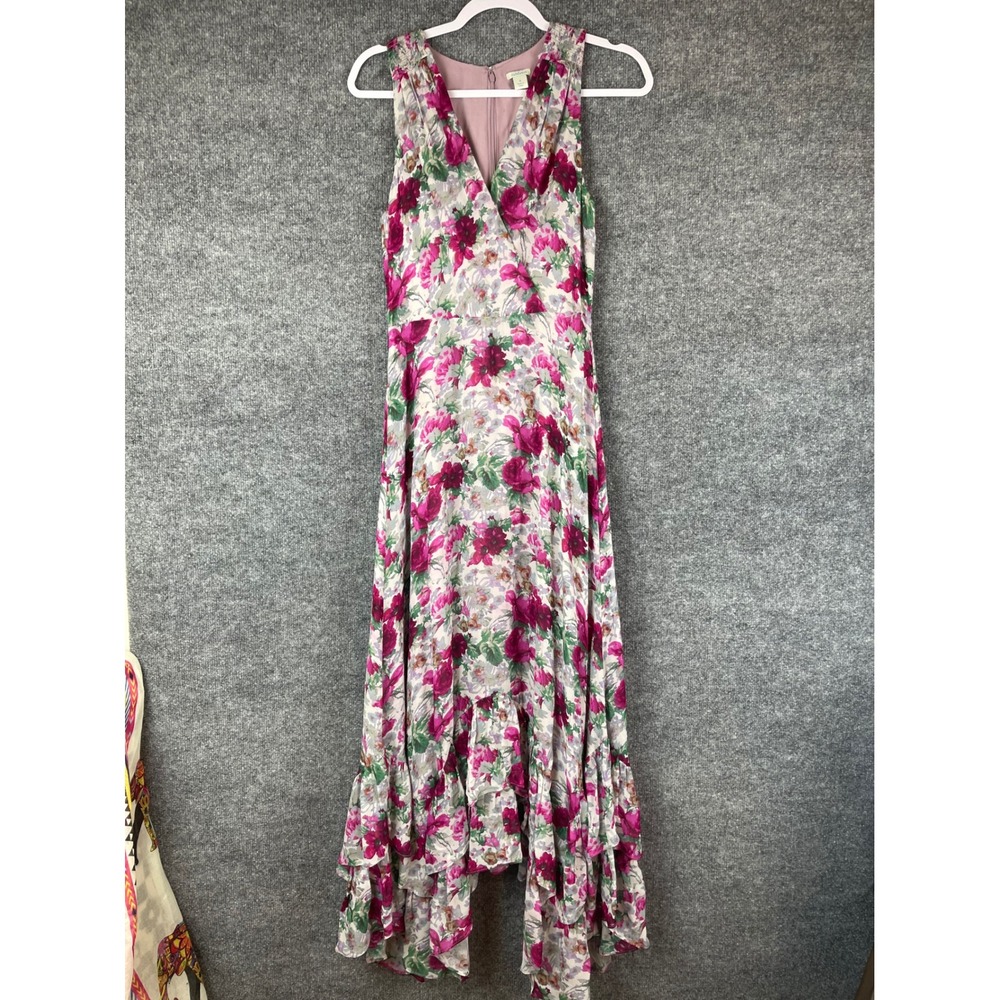 Sundance Floral High Low Maxi Silk Blend Dress Womens 6 Pink Purple Ruffle Wrap
